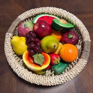 Beautiful fruit bowl basket table decorating with mixed fruit